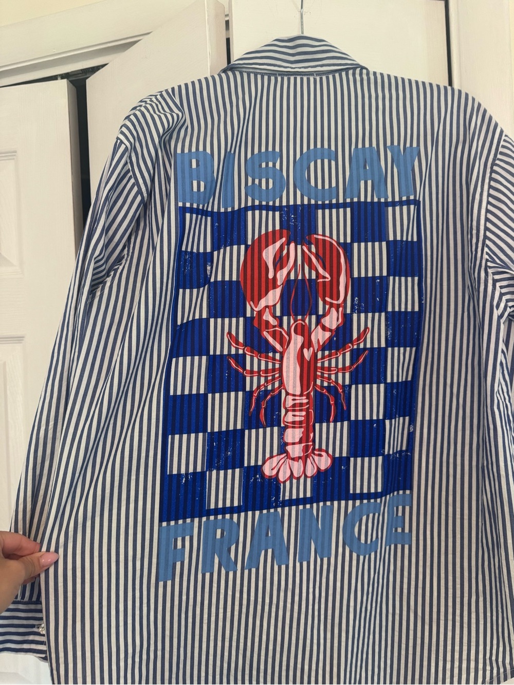 Anthropologie x Sundry Striped Button-Up Shirt with Red Lobster Graphic